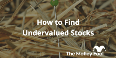 needle in haystack with the text “How to Find Undervalued Stocks” and The Motley Fool jester cap logo