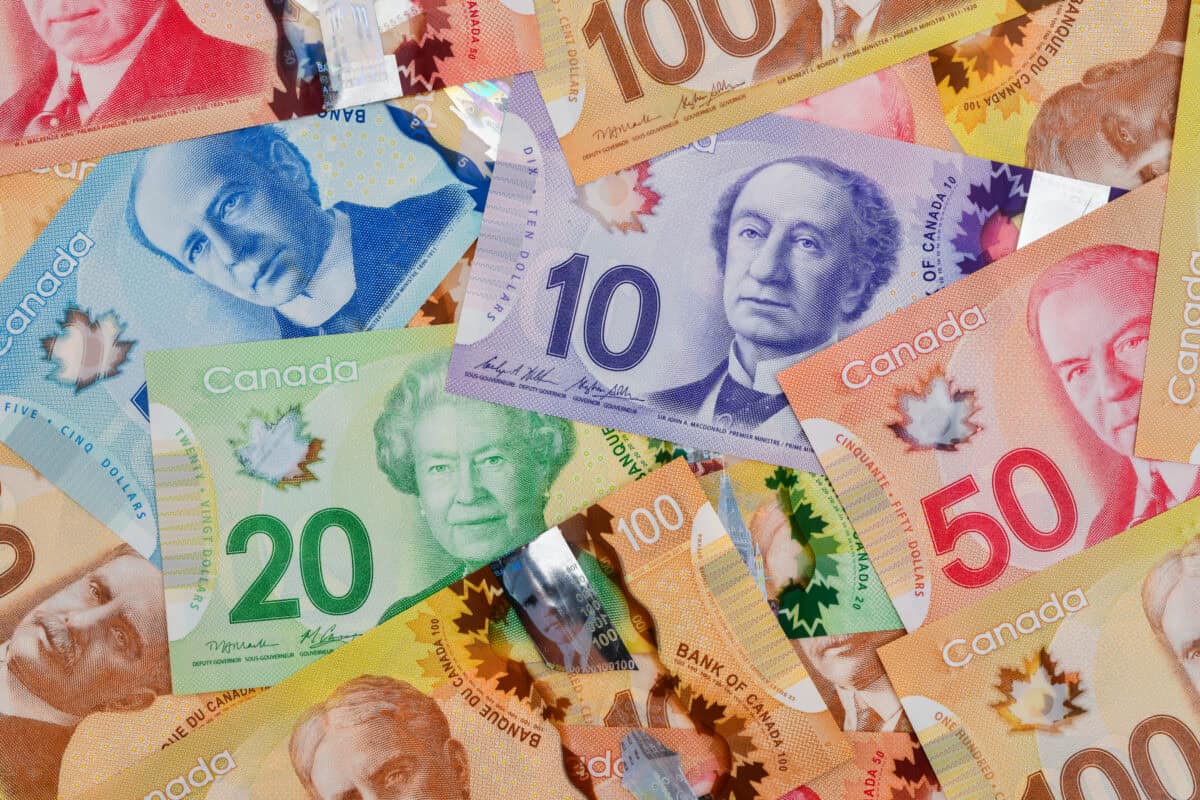 Pile of Canadian dollar bills in various denominations