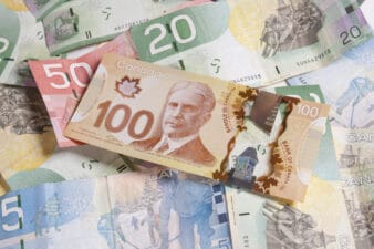 Paper Canadian currency of various denominations