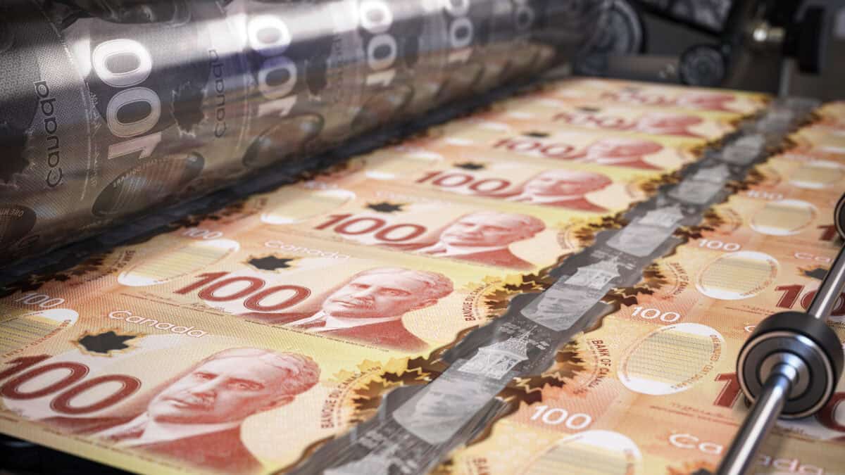 Printing canadian dollar bills on a print machine