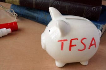 Piggy bank with word TFSA for tax-free savings accounts.