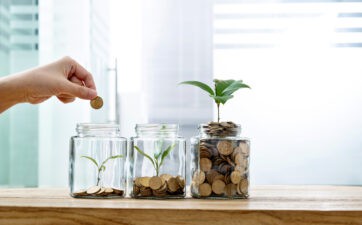 jar with coins and plant